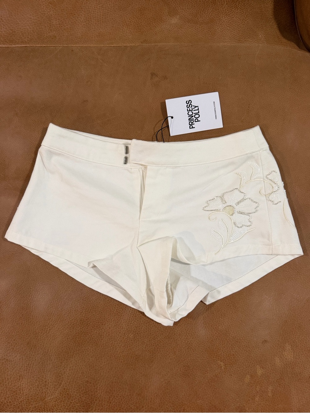 Princess Polly White Floral Embroidered Micro Shorts